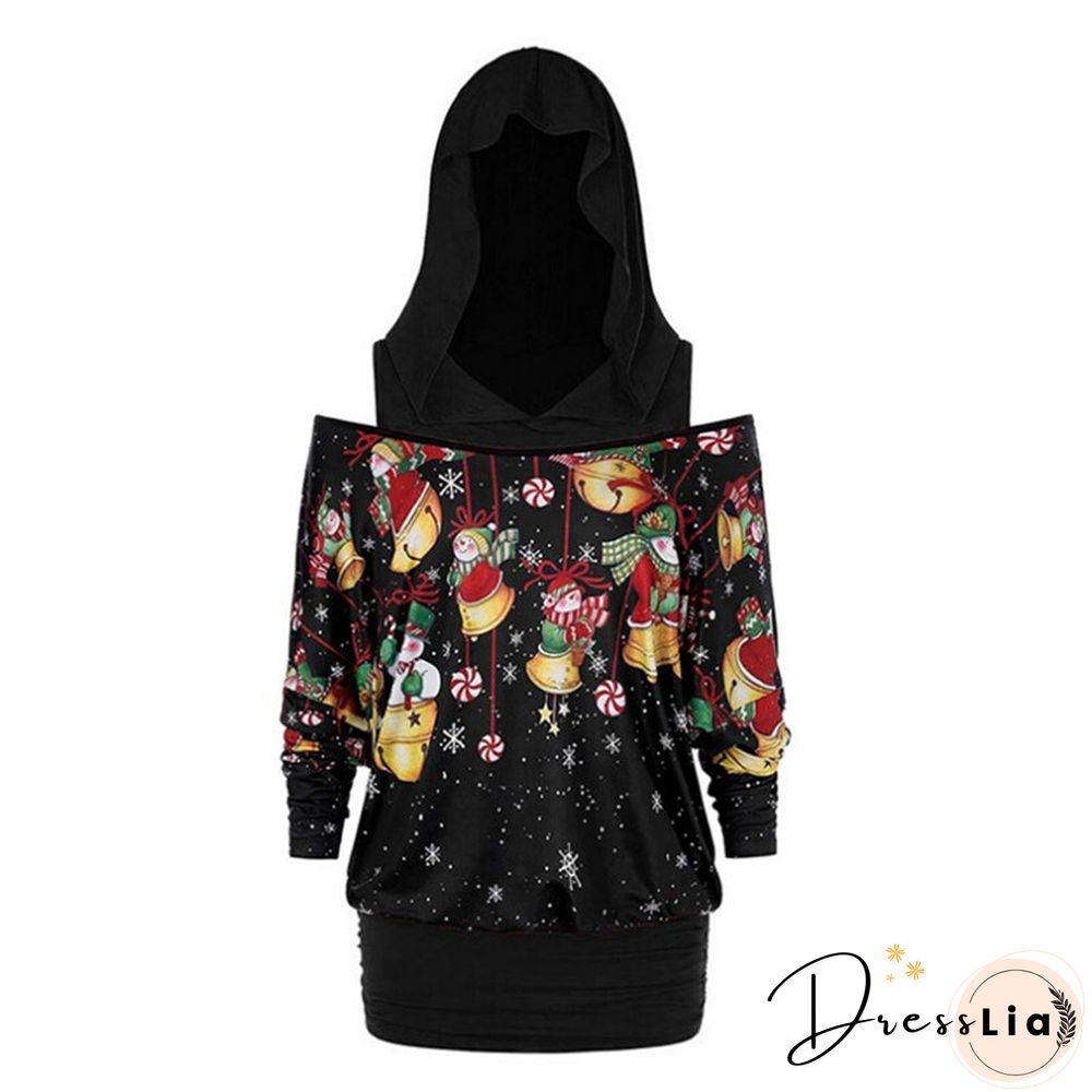 Womens Christmas Top Fashion Long Sleeve Snowman Snowflake Printed Pattern Hooded Pullover