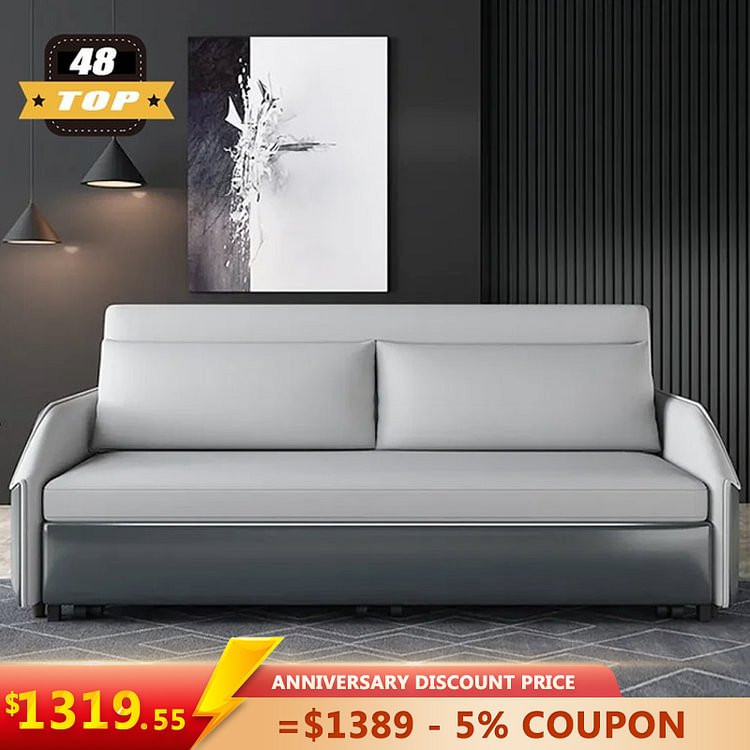 Homemys 75.59" Convertible Storage Sofa Made of Leathaire Padded Full Sleep Sofa