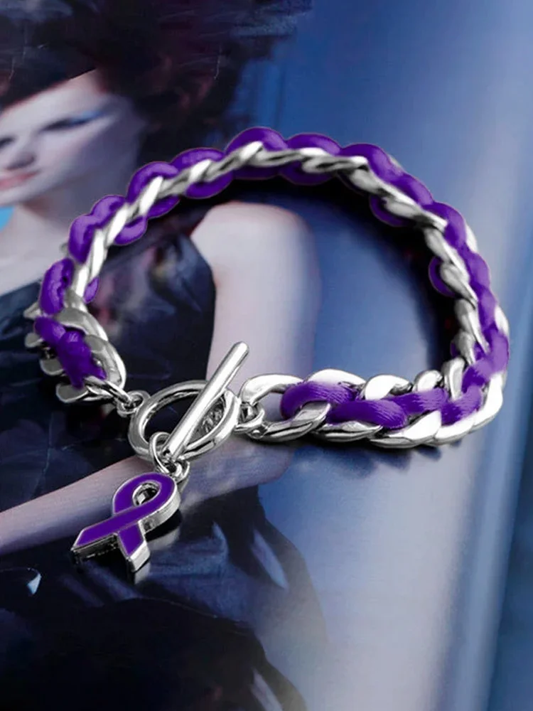 Braided Purple Ribbon Bracelet