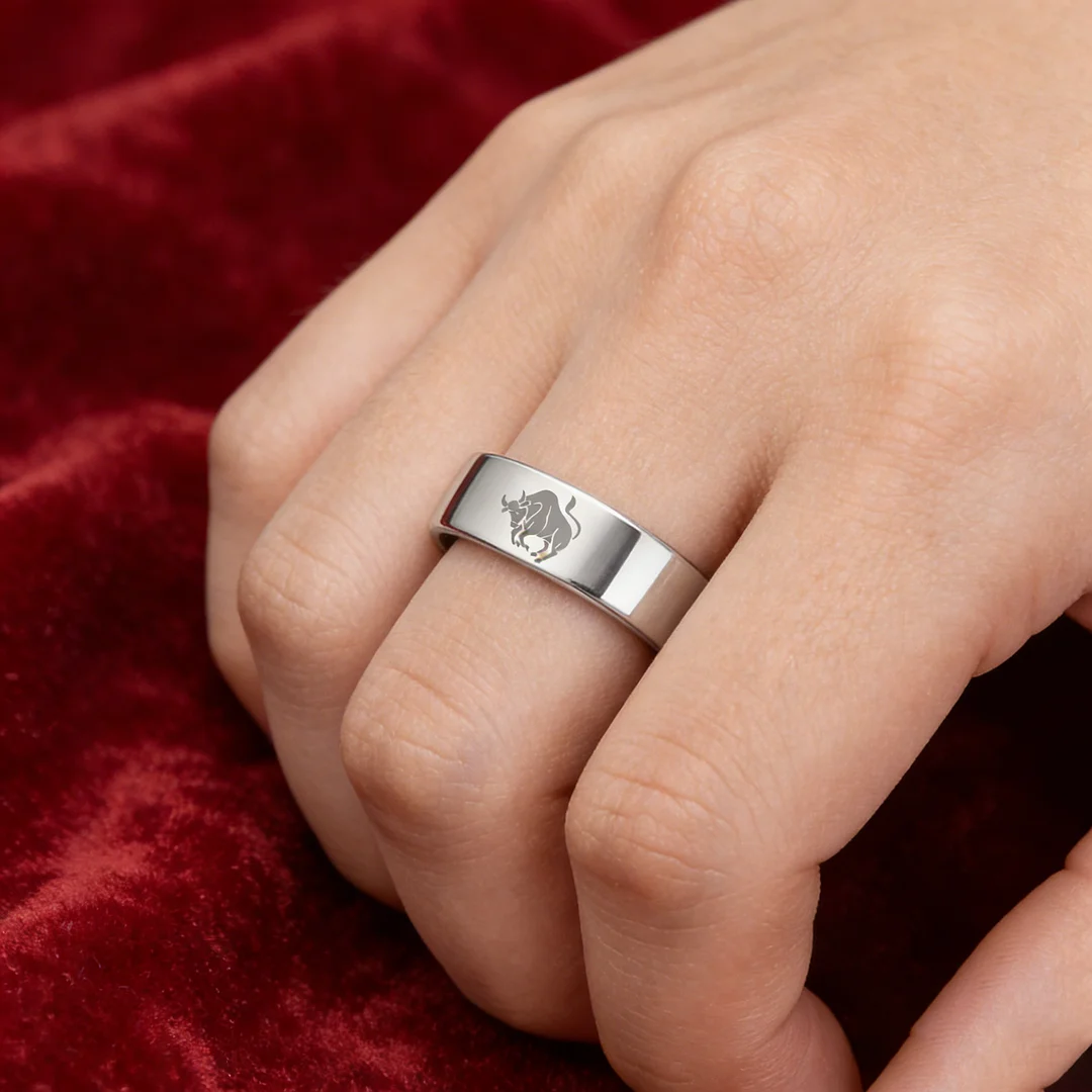 Taurus Tungsten Carbide Rings Sliver Flat Wedding Bands Comfort Fit Men and Women 4MM 6MM 8MM