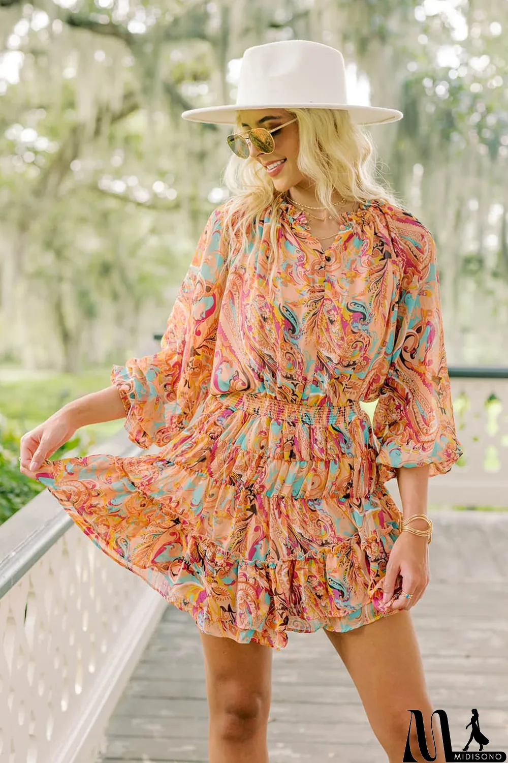 MidiSono - Multicolour Paisley Print Frilled Mini Dress