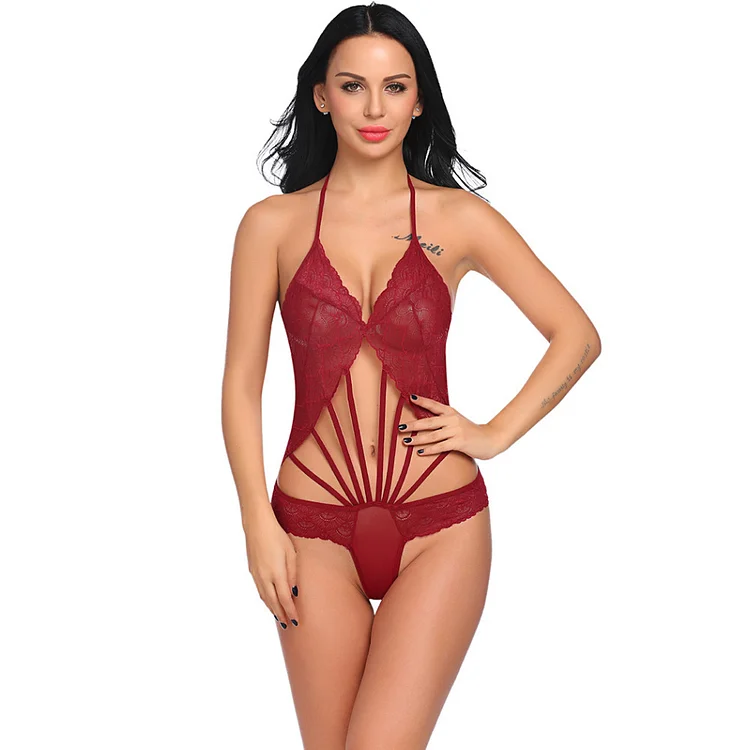 V-Neck Lace Stitching, Hollow Neck, Backless Lace Underwear