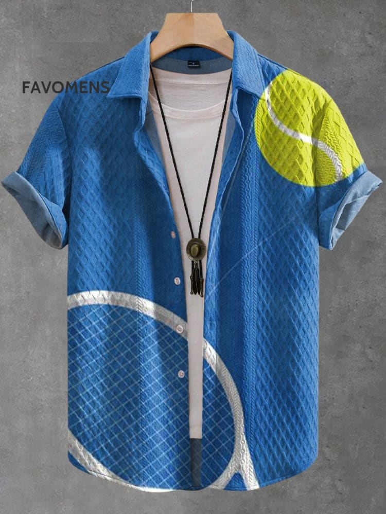 Sports Tennis Art Print Casual Jacquard Shirt Multicolor / S
