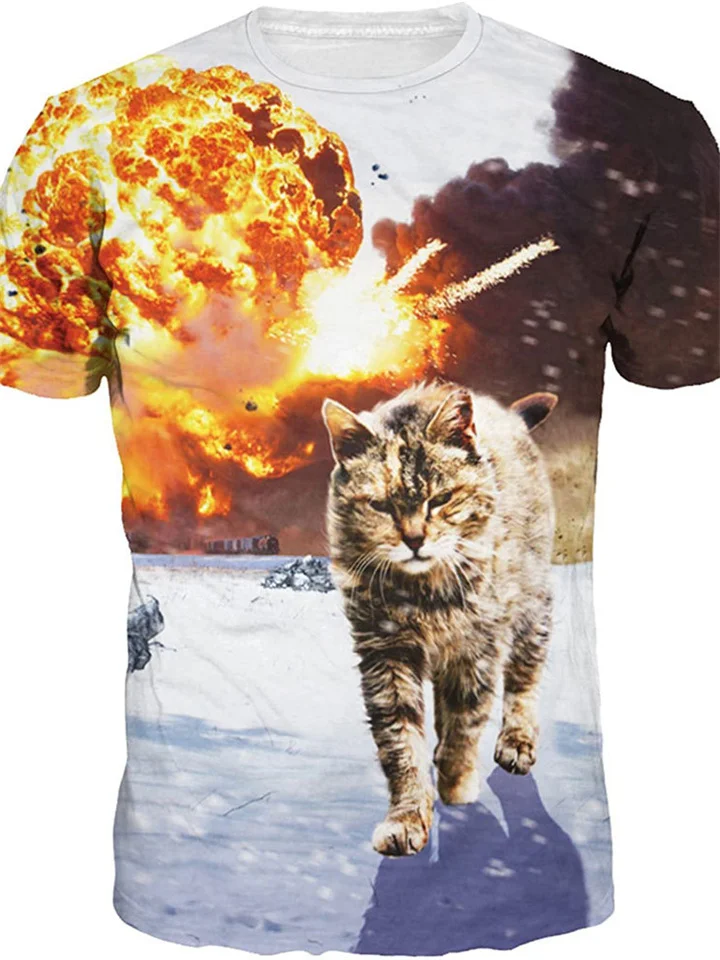 Men's Round Neck T-shirt Cat Design Yellow Red Blue S M L XL 2XL 3XL | 168DEAL