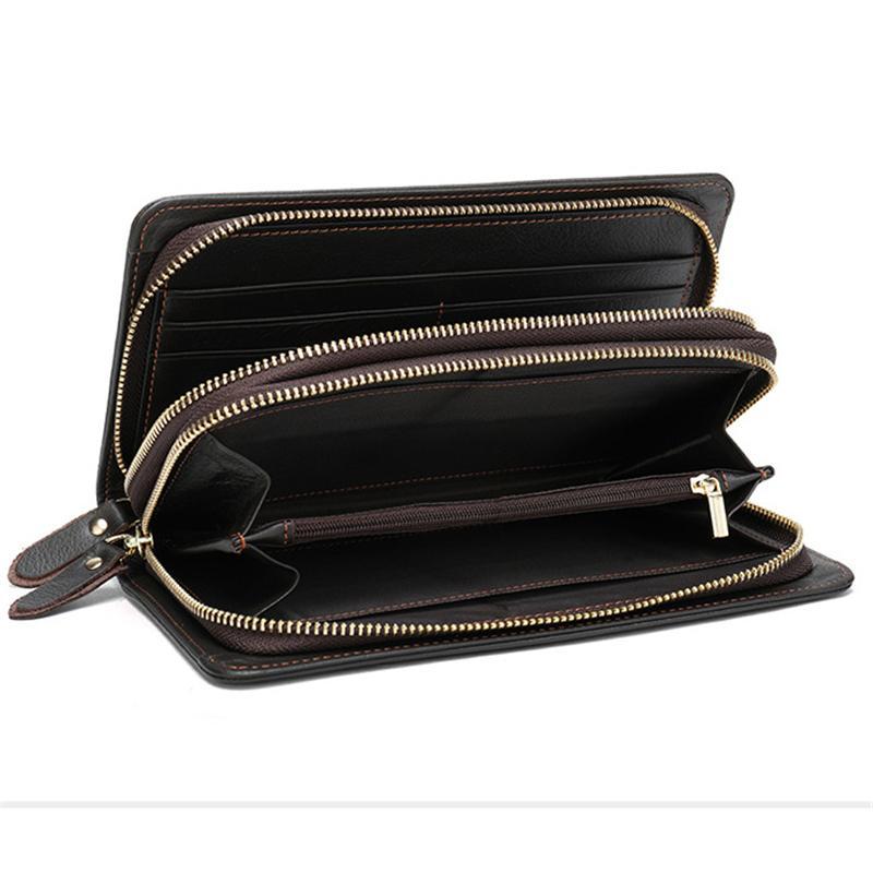 Card Holder Contrast Color Soft Leather Currency Pocket Zipper Closure Wallet