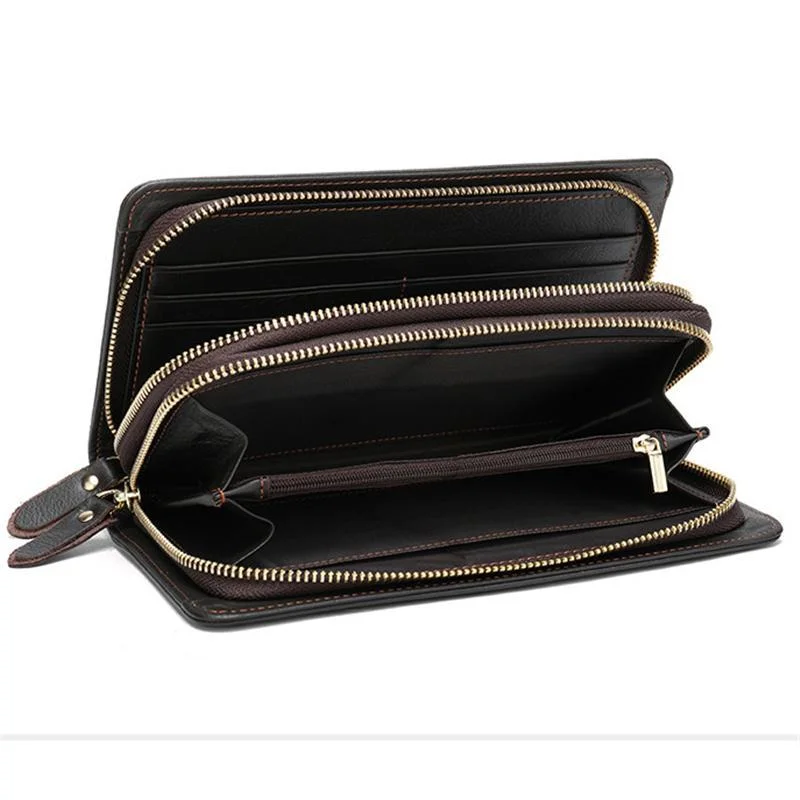 Card Holder Contrast Color Soft Leather Currency Pocket Zipper Closure Wallet