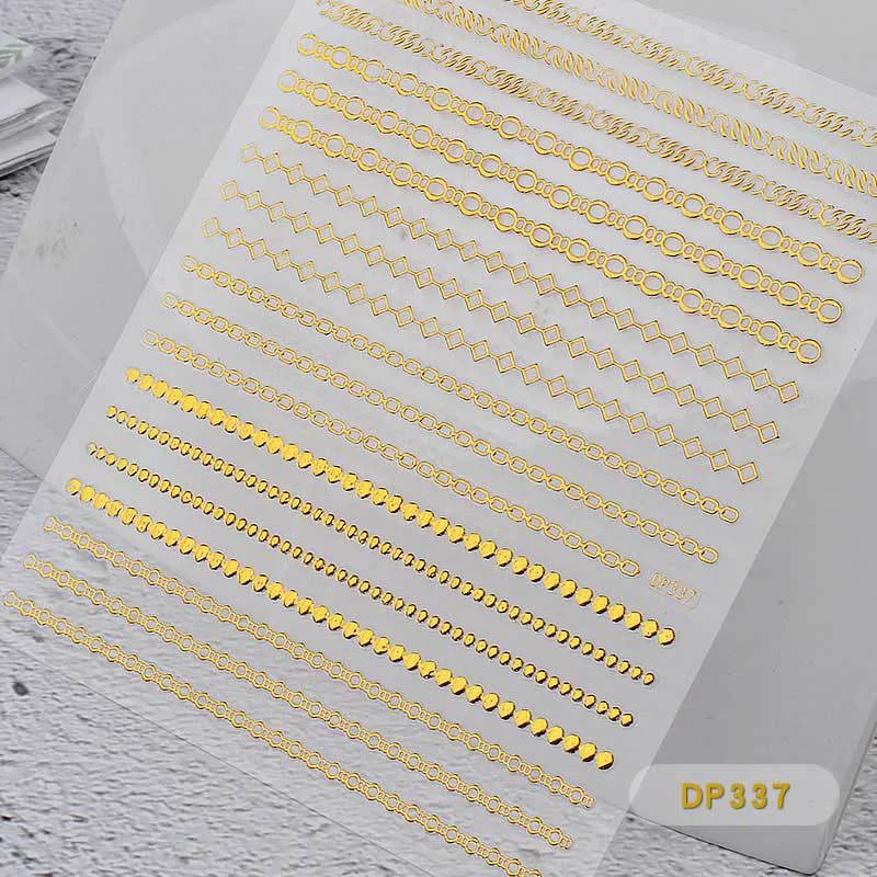 1Pcs 14x9cm 3D Metal Fashion Pattern Glamour Nail Art Sticker Self-adhesive Tape 3D Gold Chain Zipper Nail Design Applique