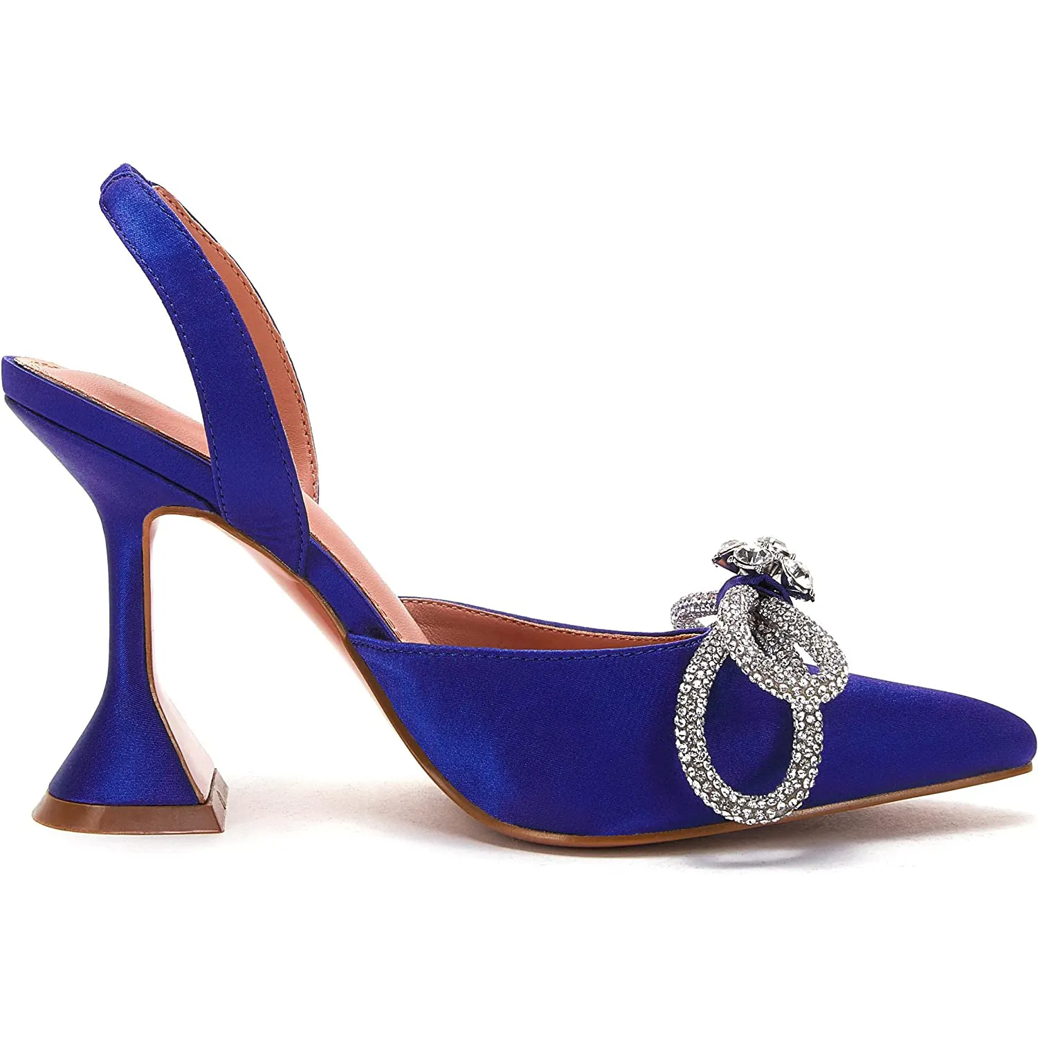 95mm Womens Heeled Sandals Point Toe Slingback Rhinestones Bowknot Crystal Party Wedding Dressy Shoes-vocosishoes