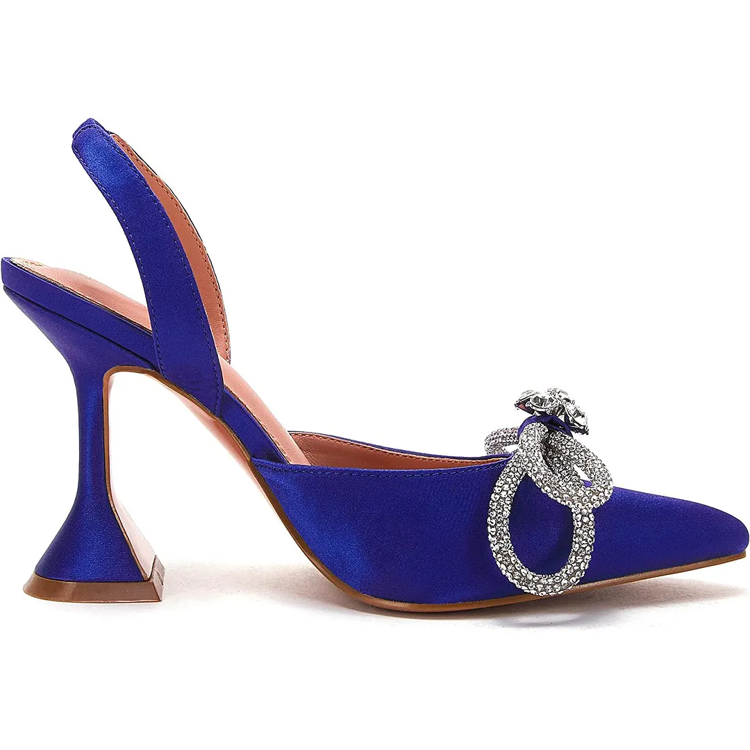 95mm Womens Heeled Sandals Point Toe Slingback Rhinestones Bowknot Crystal Party Wedding Dressy Shoes-vocosishoes