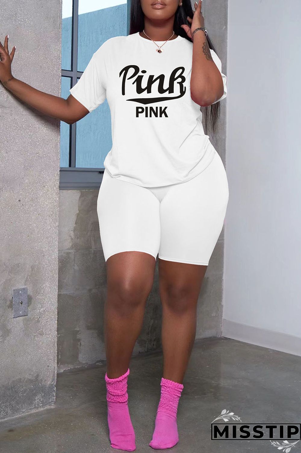 White Casual Print Patchwork O Neck Short Sleeve Two Pieces