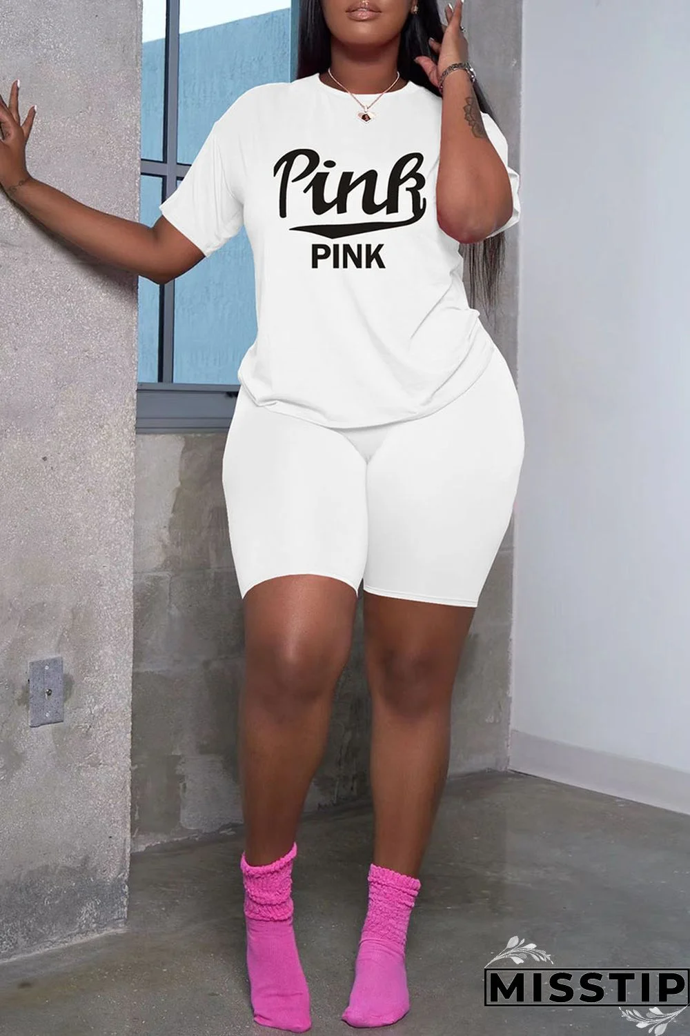 White Casual Print Patchwork O Neck Short Sleeve Two Pieces