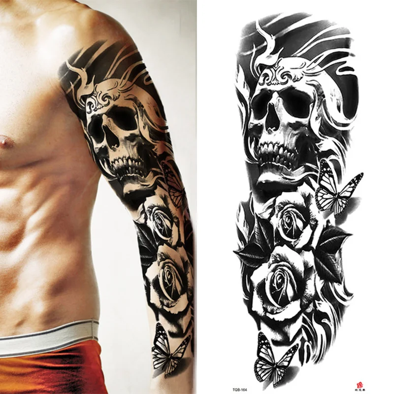 Sdrawing Arm Sleeve Tattoo Lion Crown King Rose Waterproof Temporary Sticker Wild Wolf Tiger Men Full Skull Totem Tatoo
