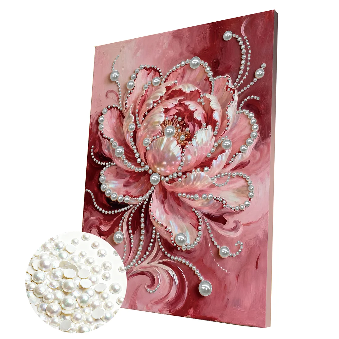 Pink Flowers DIY Pearl Diamond Art Kit for Adults Home Decor With Frame 30x40cm