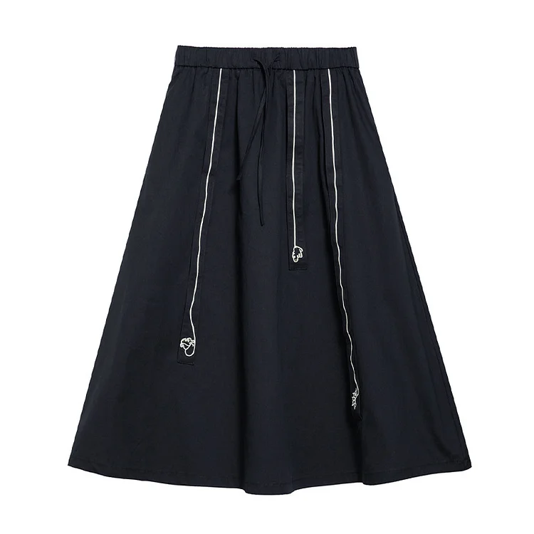 Simple Embroidered Elastic Waist Skirt - yankia