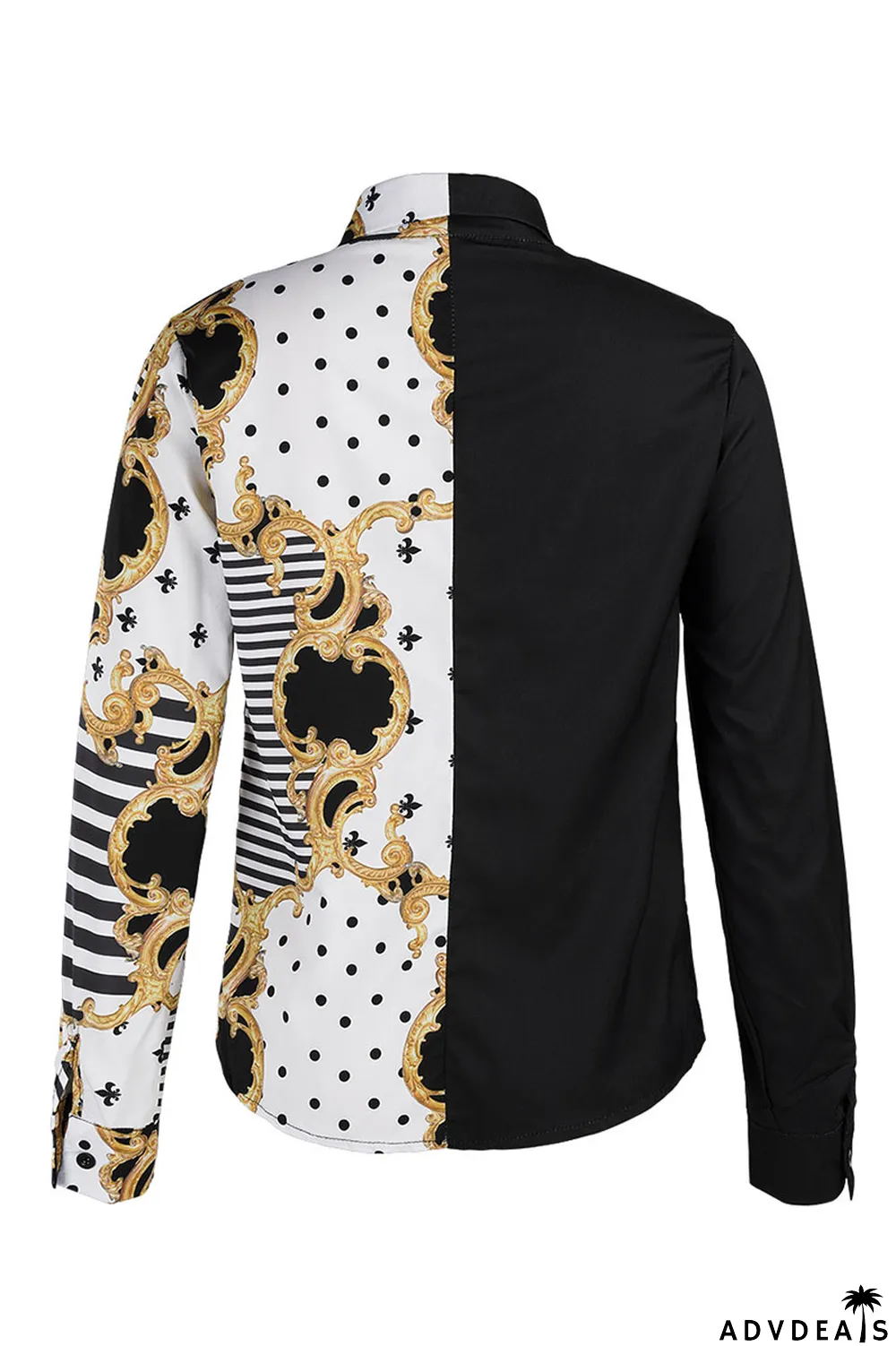 Red Black Casual Print Patchwork Buckle Turndown Collar Tops