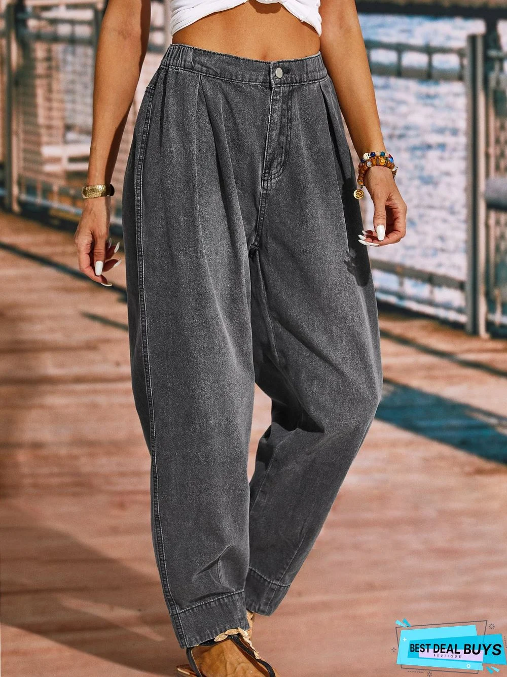 Elastic Waist Harem Jeans Denim Jeans