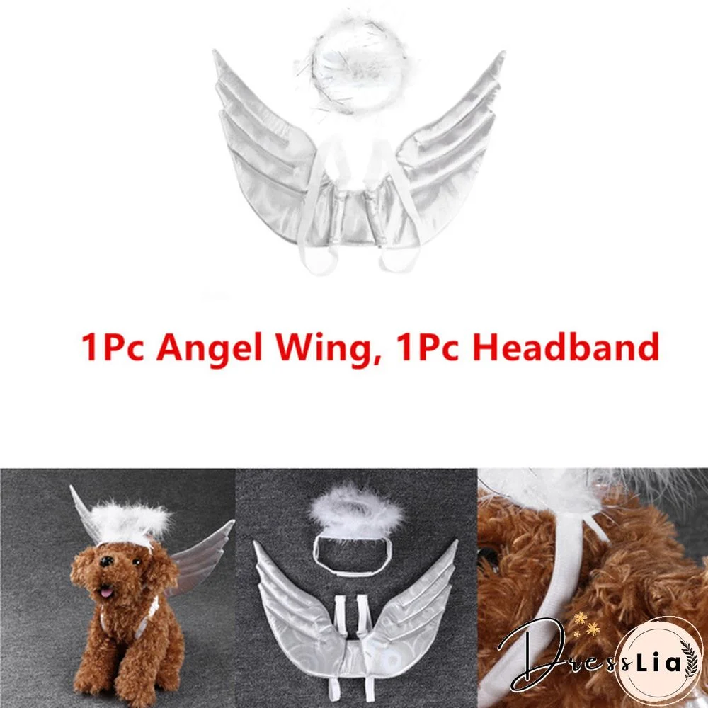 1Pc Pet Halloween Costume Cosplay Angel White Wing and Headband for Dog Cat Rabbit Piggy Party Theme Birthday Christmas