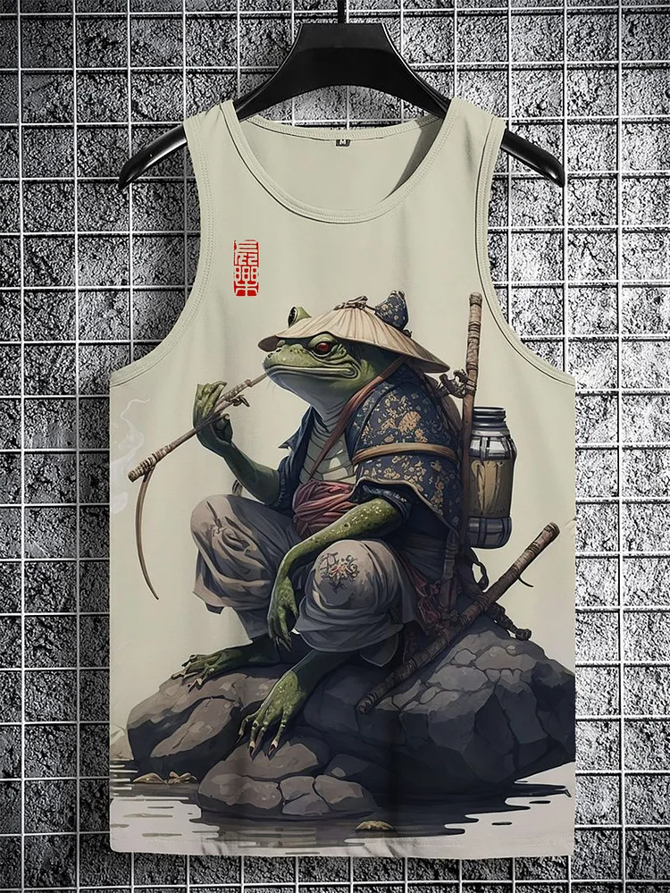 Men's Frog Samurai Japanese Art Print Casual Tank Top