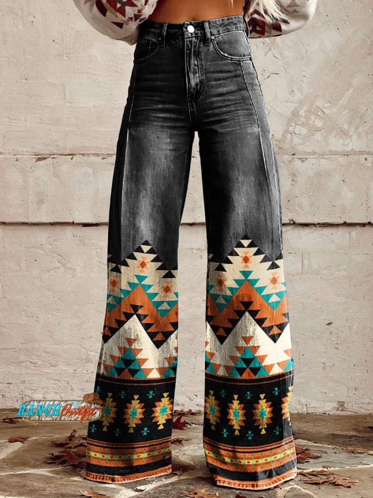 Women’s Vintage Print Casual Wide Leg Pants Multicolor / Xs