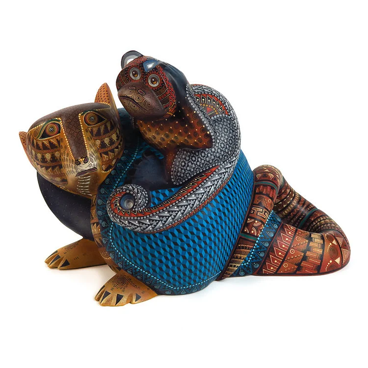 Armadillo & Passenger Monkey - Oaxacan Alebrije Wood Carving