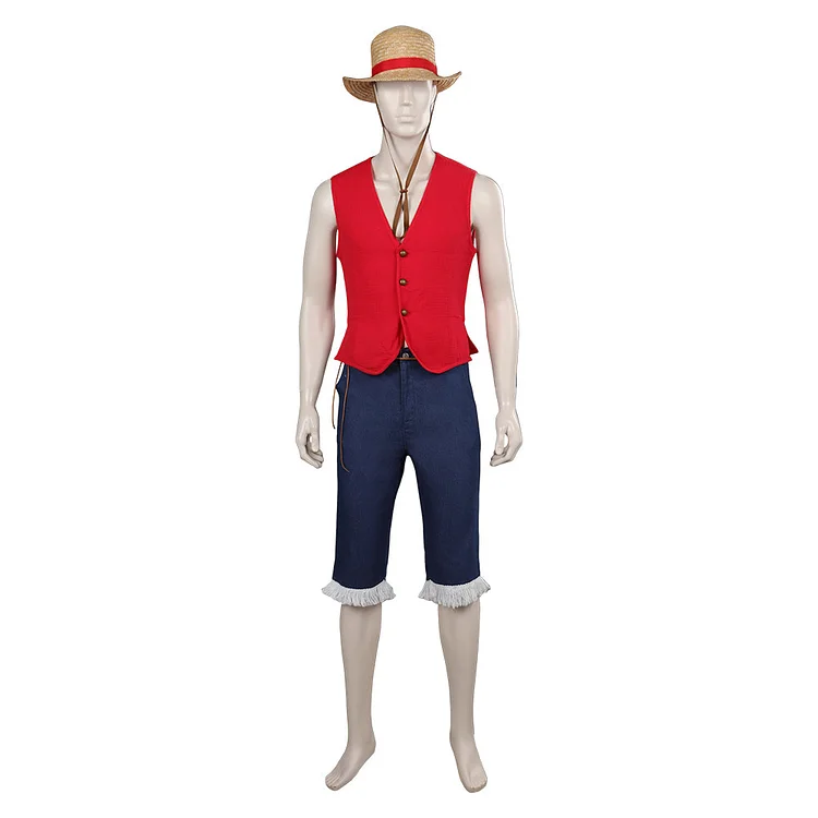 Kids Children One Piece Luffy Red Set Outfits Cosplay Costume Halloween Carnival Suit