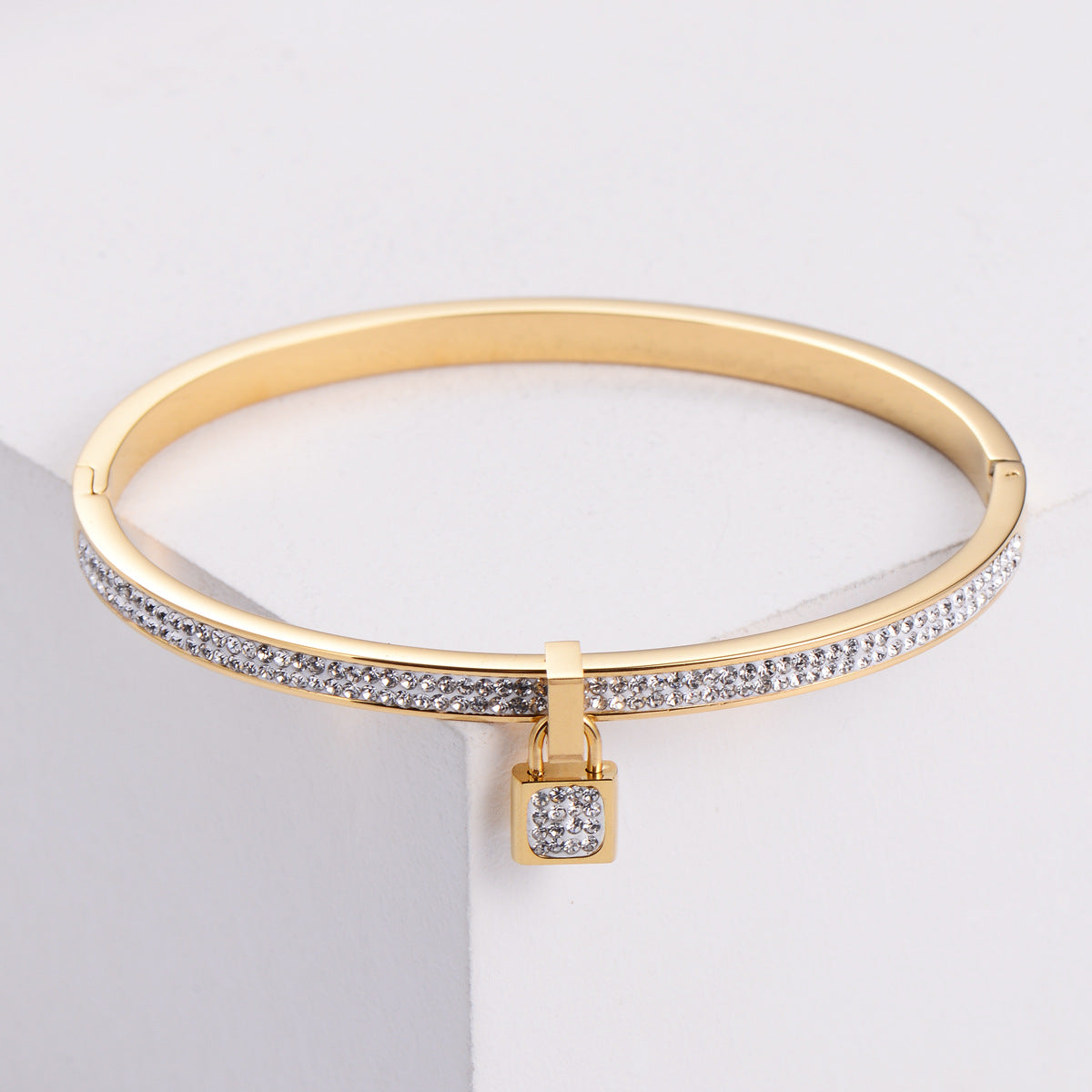 Women Korean Metal Diamond U-Shape Titanium Steel Electroplating Bangles