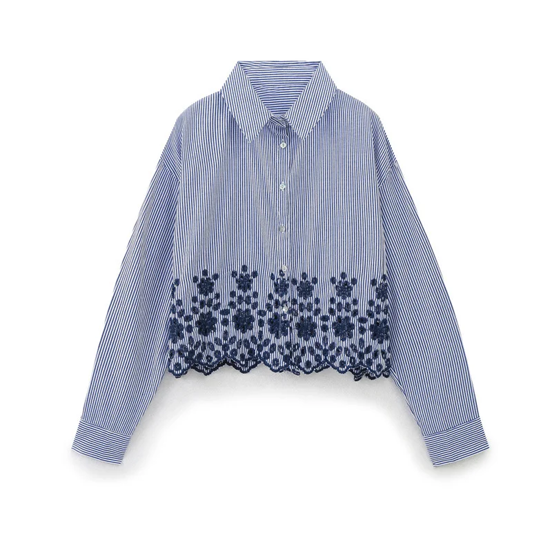 Toloer Toloer Women's Summer New Fashion Hollowed-Out Embroidered Striped Shirt 3211994-Outfit Ideas