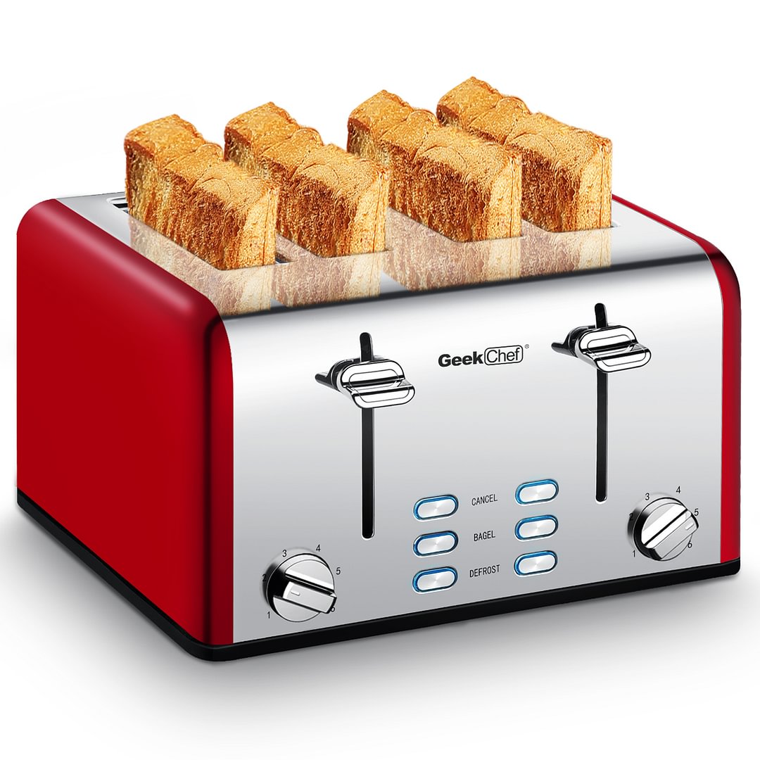 Classic Red-Silver 4 slices toaster