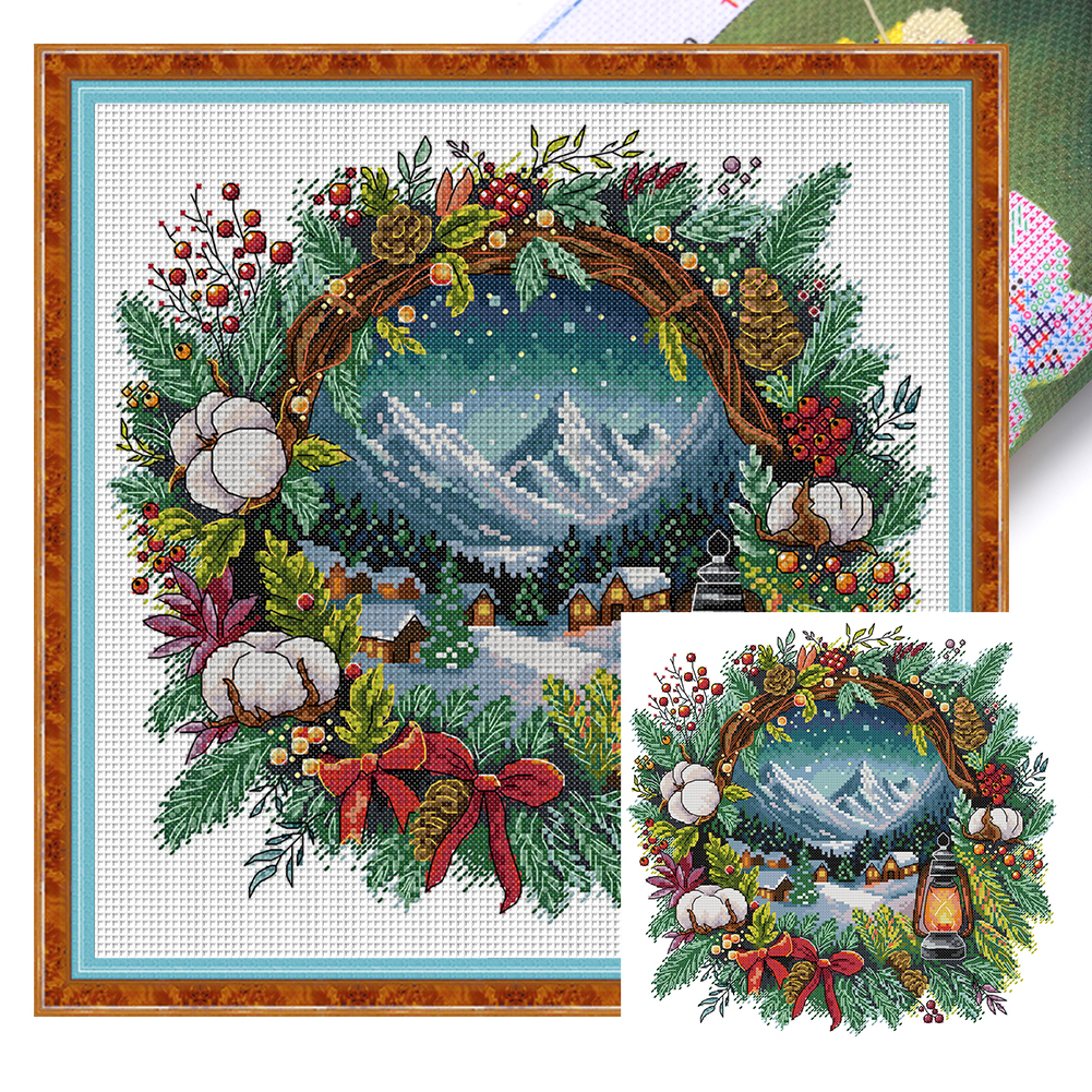 【Joy Sunday】Winter in the wreath Partial 14CT Pre-stamped Canvas(36*36cm) CrossStitch(backstitch)