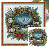 Winter Scene With Wreath-14CT Stamped Cross Stitch 36*36cm/14.17*14.17in tapestrymarket