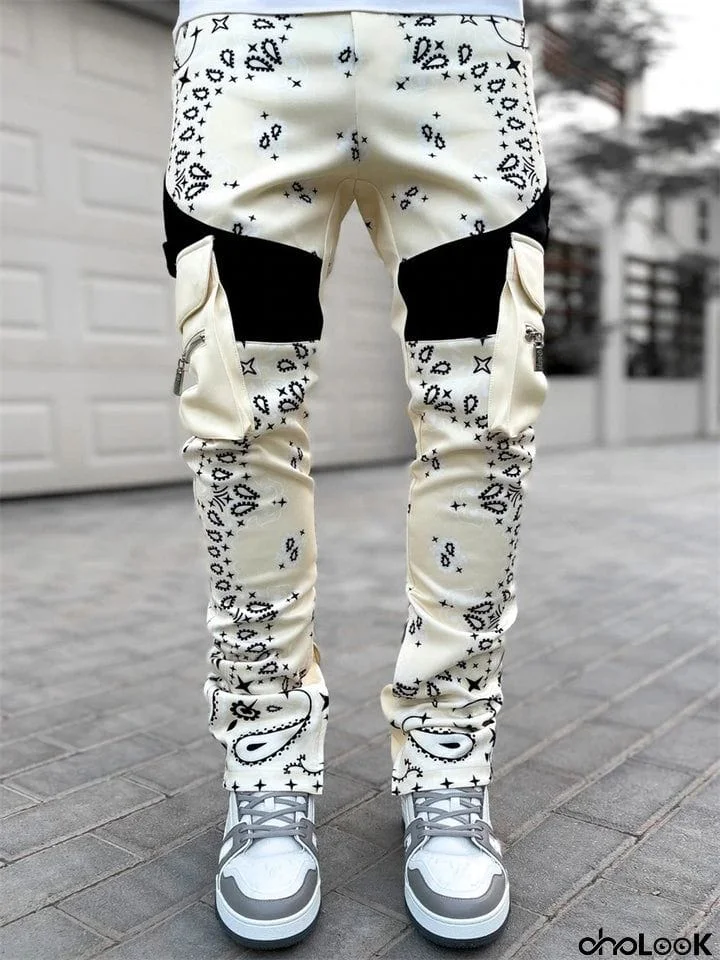 Men's Paisley Print Casual Multi-Pocket Sport Pants