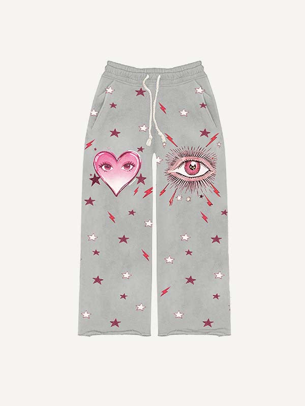 Eye&Heart&Star&Graphic Print Elastic Waist Pants