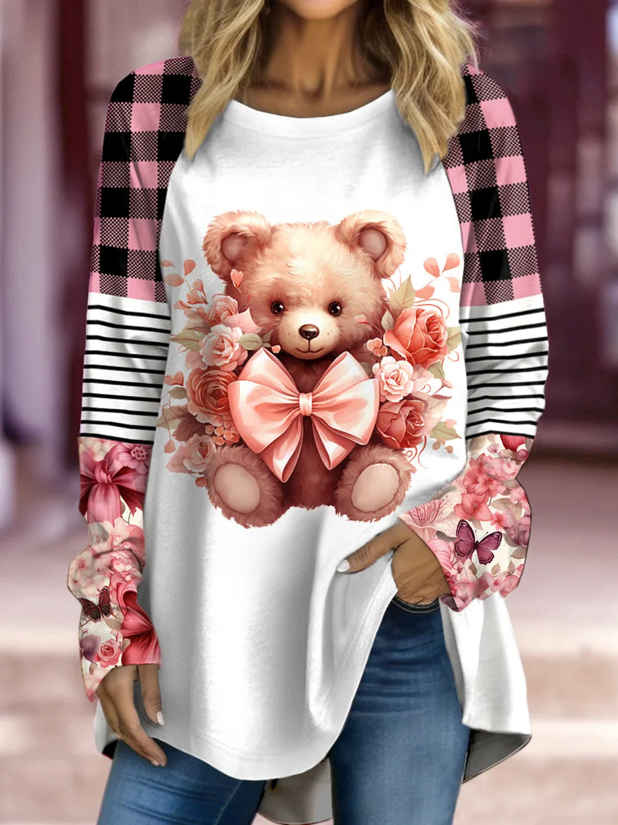 Women's Long Sleeve Scoop Neck Graphic Printed Tops