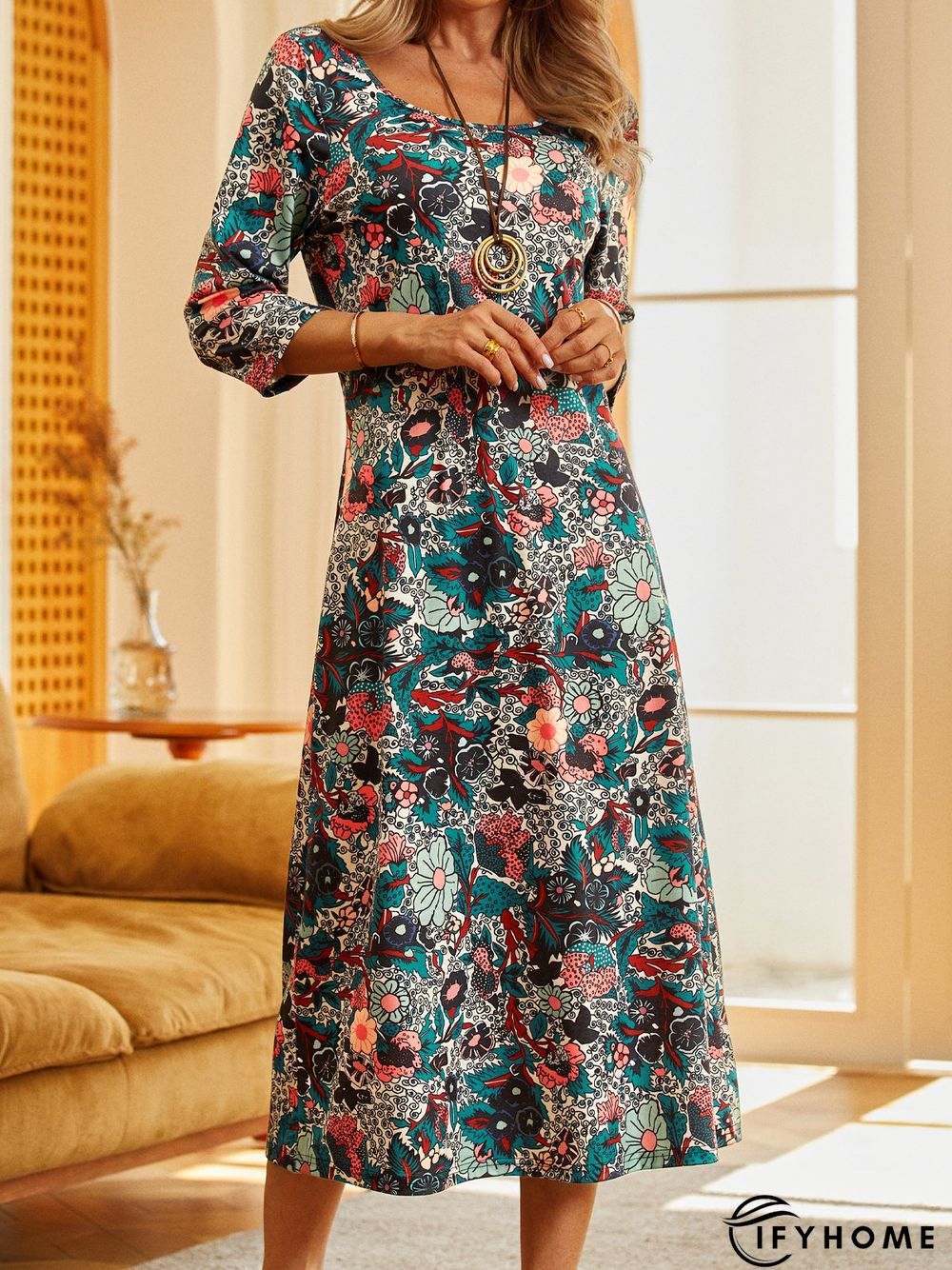 Regular Fit Floral Vintage Dress | IFYHOME