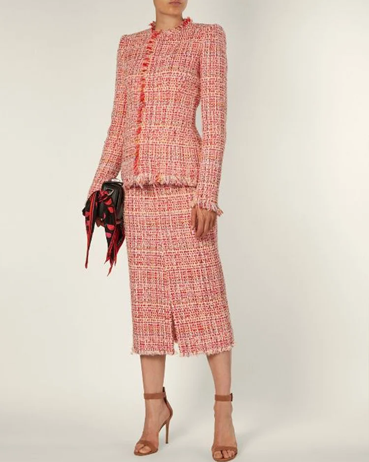 Elegant Tweed Jacket And Skirt Two-Piece Set