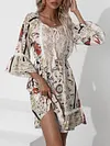 Half Sleeve Floral Print Split-Joint Empire A-Line Mini Dress
