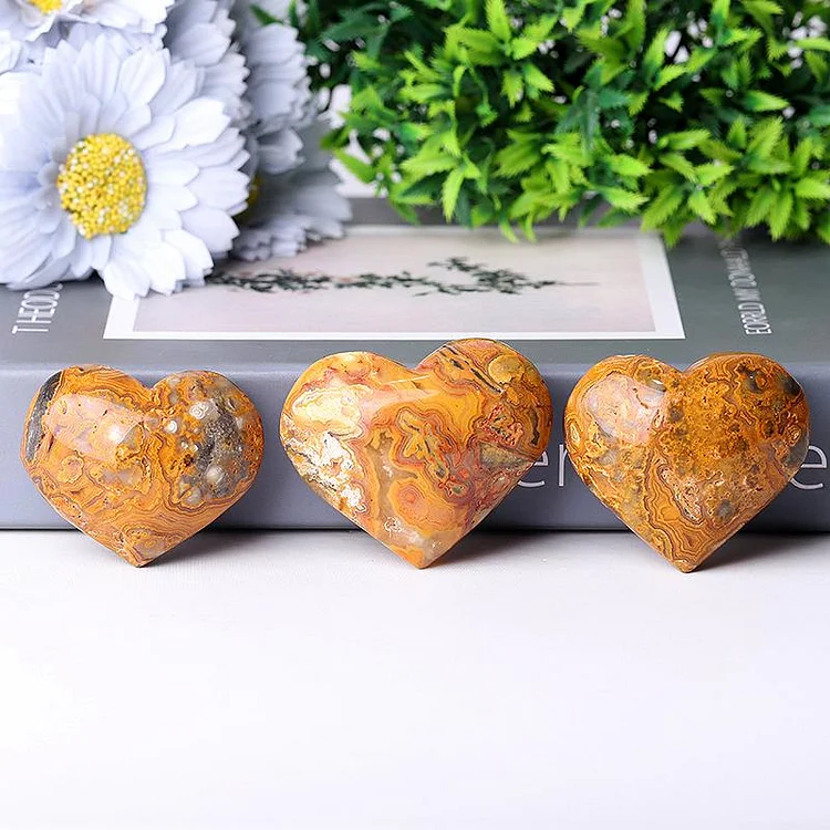 2.0-2.5" Crazy Agate Heart Shape Crystal Carving