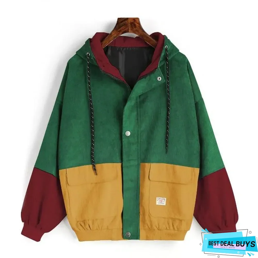 Women matching jacket coat hooded corduroy baseball clothing casual jacket