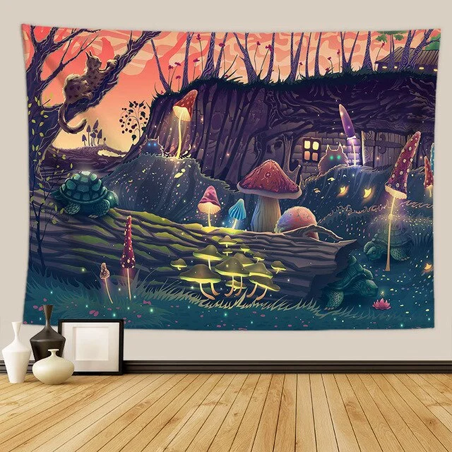 Psychedelic Mushroom Wall Hanging Boho Decor Wall Tapestry  Waves Hippie Wall Hanging Galaxy for Bedroom Living Room Decor 95X73