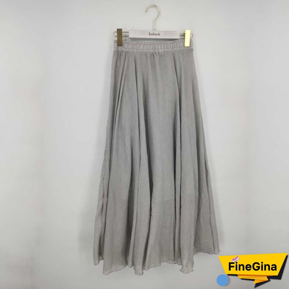Women Linen Cotton Long Skirts Elastic Waist Pleated Maxi Skirts Beach Boho Vintage Summer Skirts Faldas Saia
