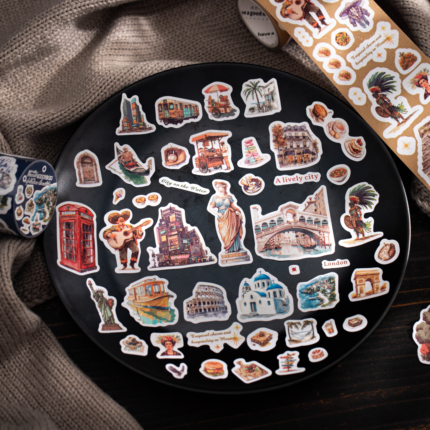 테이프 - 50mm*200cm 국가 시리즈 빈티지 캐릭터 도시 여행 노트