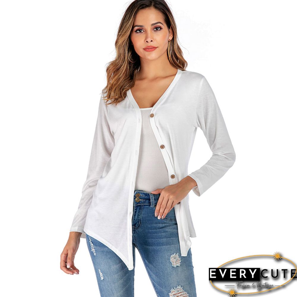 White V Neck Button Down Cardigan