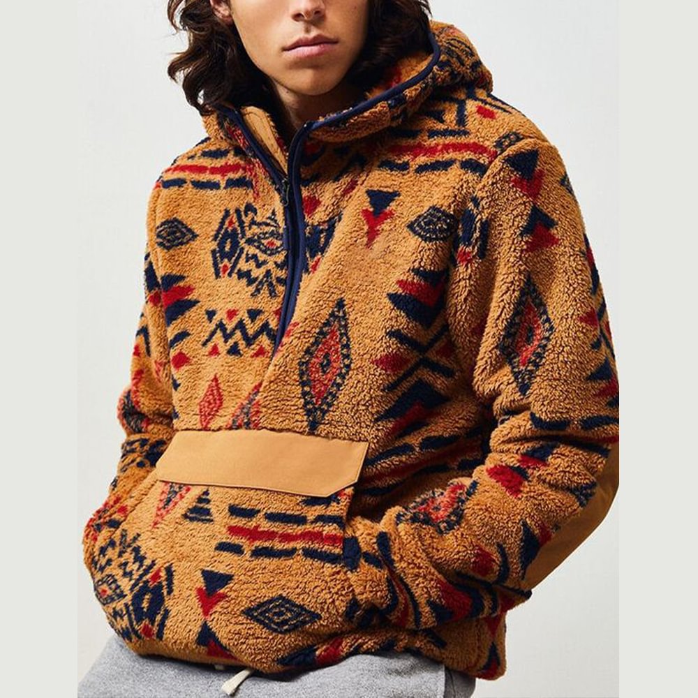 Ethnic Print Men's Casual Warm Sweater、、URBENIE
