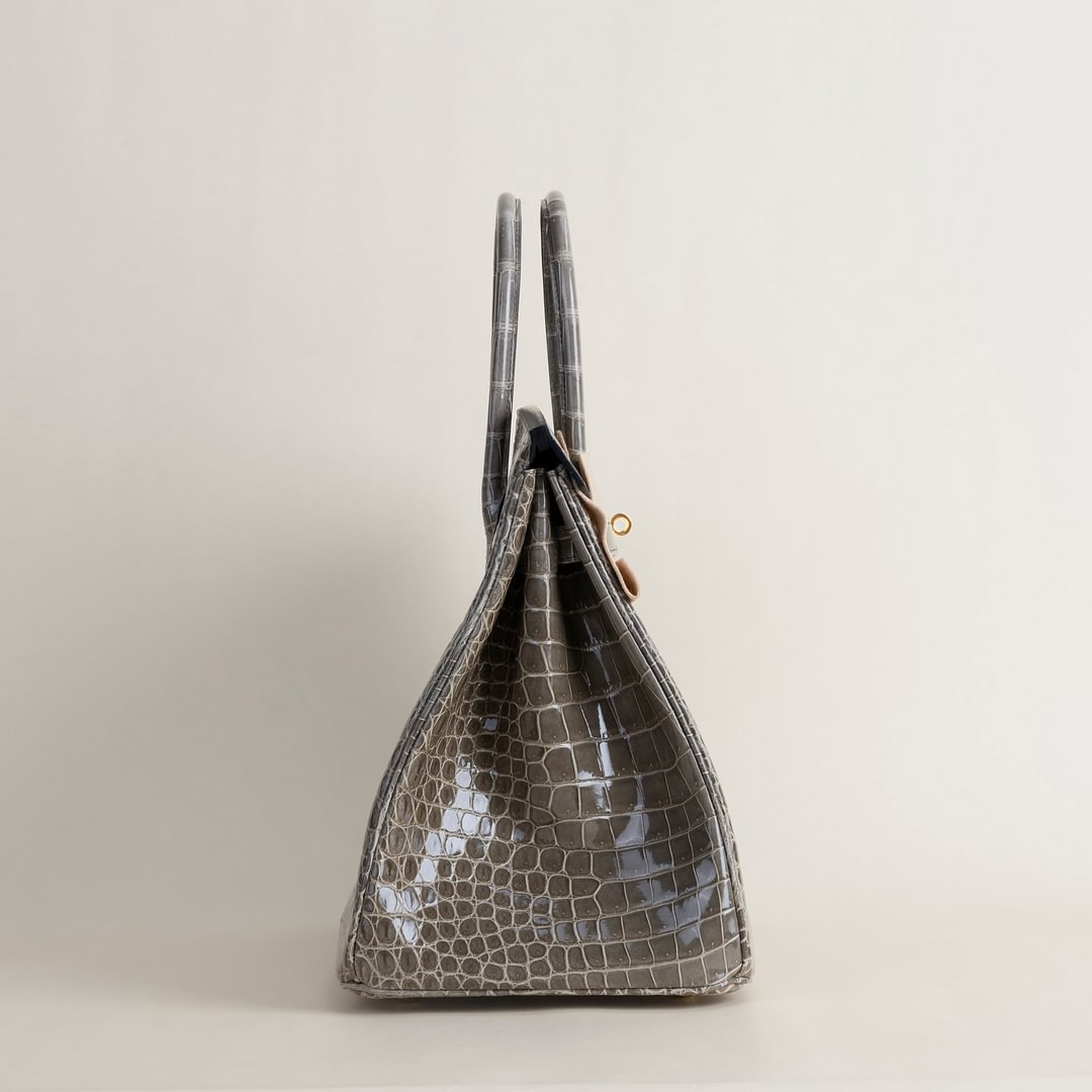 Birkin 35cm Shiny Porosus Crocodile 81 Gris tourterelle GHW