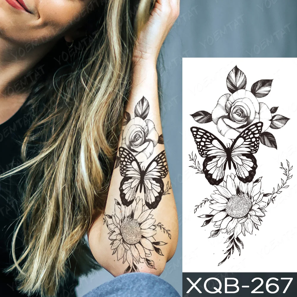 Sdrawing Sdrawing Temporary Sleeve Arm tattoo Sticker Lion Clock Tiger Gear Skeleton Rose tattoos Body Art Fake tatoo Men Women Black
