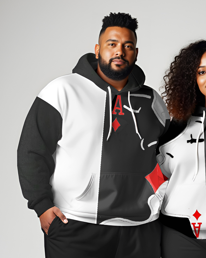 Couple Plus Size Kiss Poker Cards Print Hoodie Set