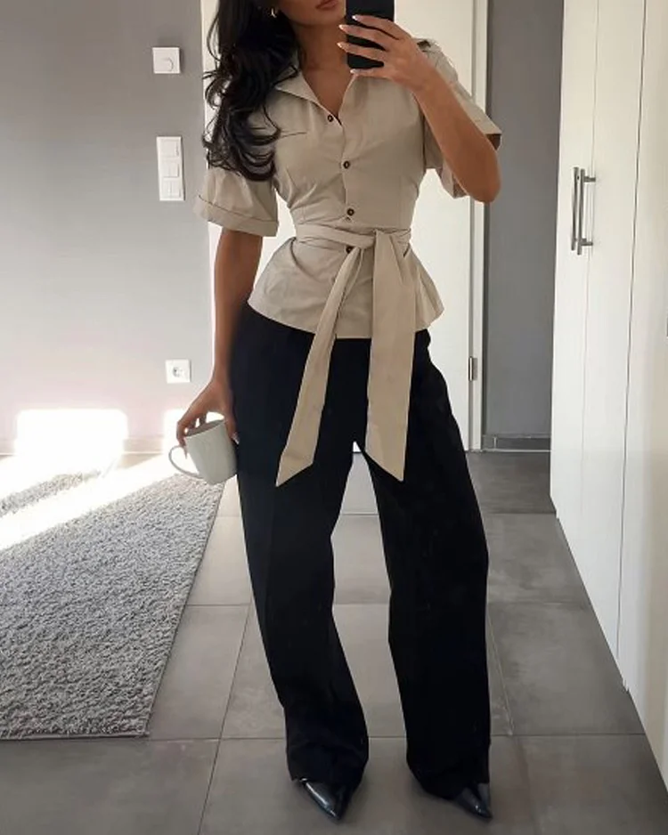 Lapel sleeveless solid color two-piece suit
