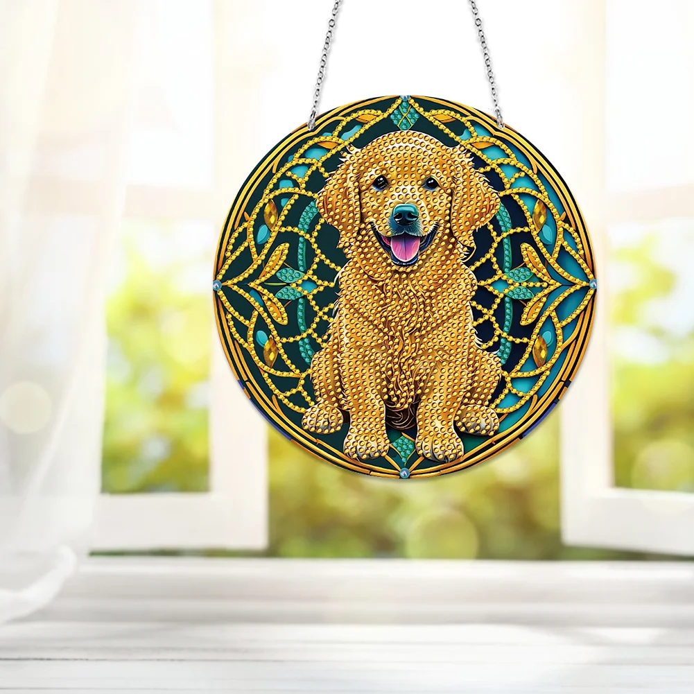 DIY Dog Crystal Diamond Pendant Single-sided 5D Round for Home Garden
