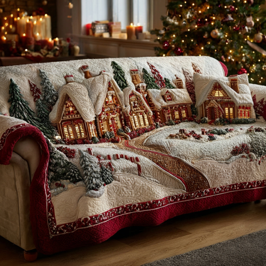 Lantern Christmas Village Quilted Sofa Cover NCU0HH1317 everthome