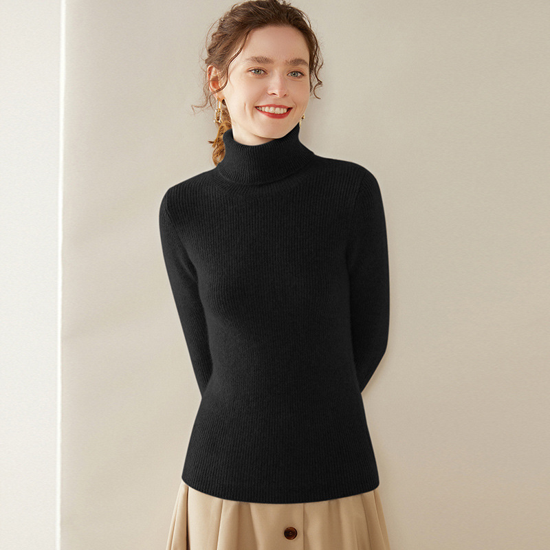 Women's Turtleneck Lapel Cashmere Sweater REAL SILK LIFE